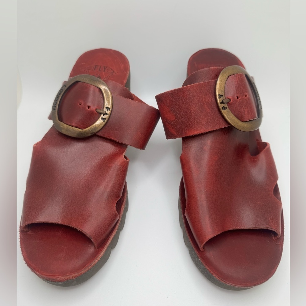 Fly London Red Leather Platform Clog Sandals – Size 36 - Picture 6 of 15